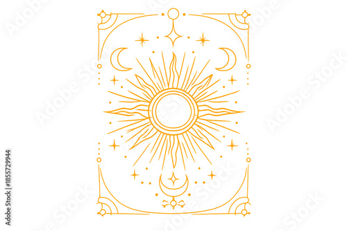 Mystical sun and moon tarot card backdrop with starry elements