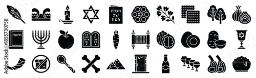  Passover related solid icon set, vector illustration
