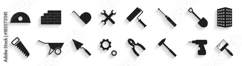 set of icons with shadows on a theme constructing tools 