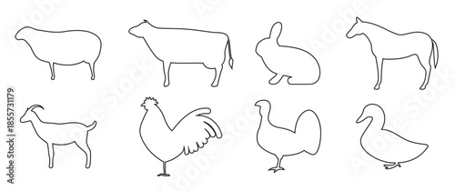 set of isolated icons on a theme agriculture animals