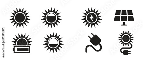 solar energy icons set black on a white background