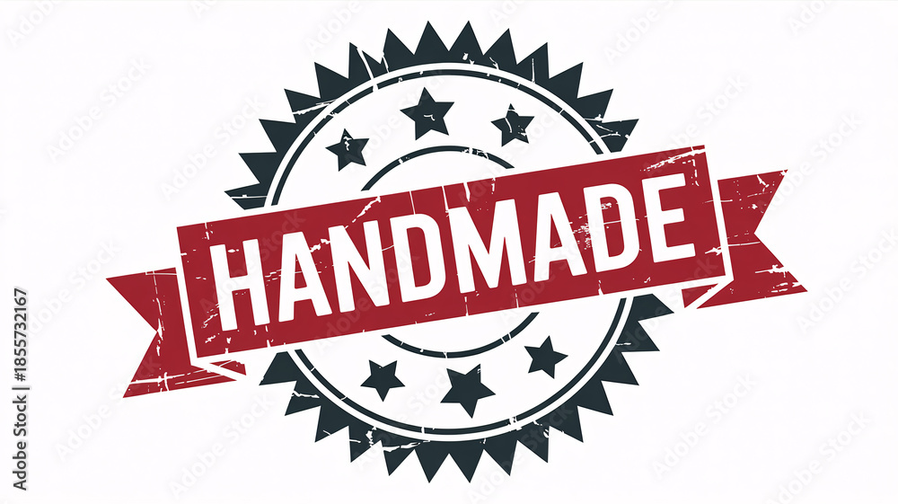 Obraz premium Handmade stamp seal with starburst design and red banner