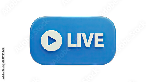 3D Live Streaming Button Icon with Play Symbol on transparent background