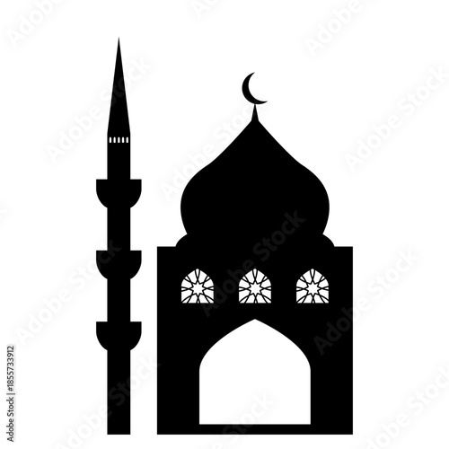 Eid mubarak mosque and minaret silhouette vector