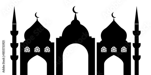 Eid mubarak mosque skyline silhouette vector