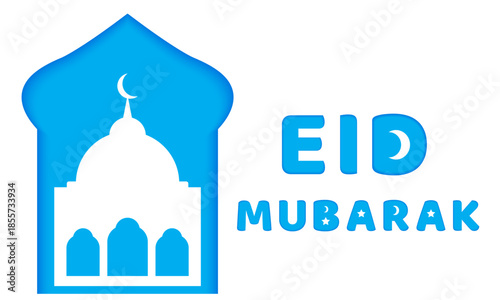 Eid Mubarak vector background with mosque icon and typography