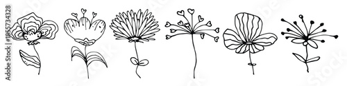 Simple flower clipart. Set of hand drawn floral doodle. For print, web, design, decor, logo