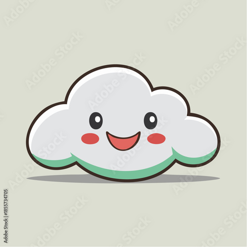 Cartoon cloud with a happy face and rosy cheeks on a light background.