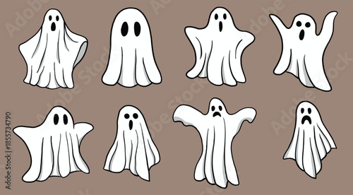 Simplicity halloween ghost freehand drawing flat design collection.