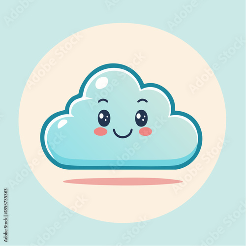 Cute cartoon cloud with a smiling face and rosy cheeks.