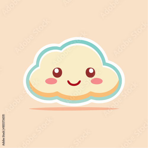 Cute cartoon cloud with a smiling face and rosy cheeks.