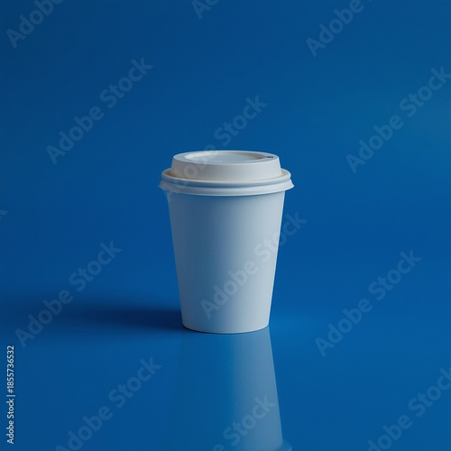 A Moment of Stillness: A minimalistic composition highlighting a takeaway coffee cup against a vibrant blue backdrop, evoking a sense of calm amidst a busy day.