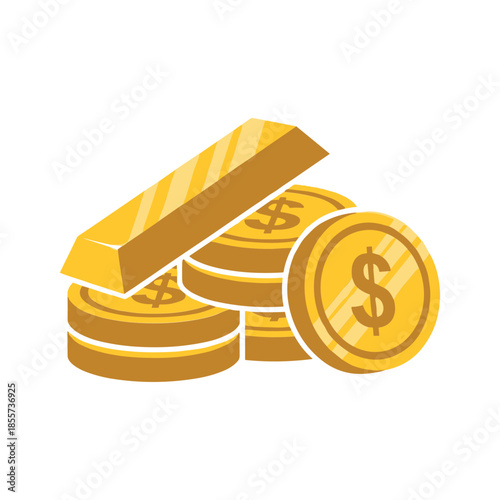 Gold Coin and Bar Illustration