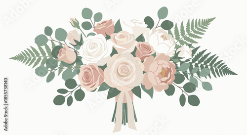 Classic Wedding Bouquet Pastel Floral Vector Illustration
