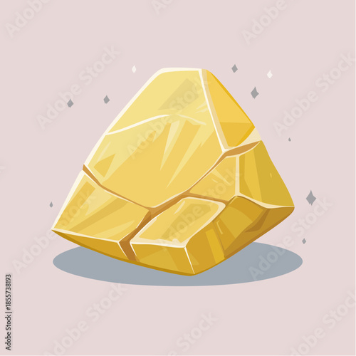 Cartoon illustration of a golden nugget or rock, with a shiny surface and a simple, stylized design.