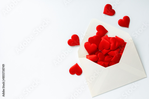 封筒に溢れんばかりに赤いハートが入っている愛情のイメージ