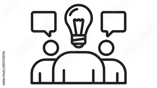 Idea generation with people and a lightbulb on transparent background silhouette