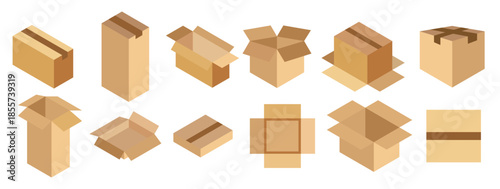set packaging box isometric images closed and open 