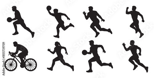 silhouettes of athletes engaged in various sports activities
