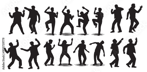 silhouettes of men dancing in various poses
