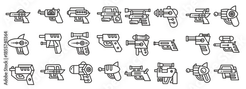 space gun and blaster icons set