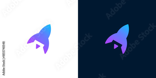 Sleek gradient rocket logo symbolizing rapid progress, innovative growth, and future-forward concepts, ideal for modern tech startups and dynamic business ventures seeking elevation