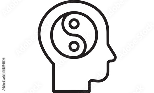 Human head with yin yang symbol inside minimalist design on transparent background silhouette