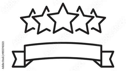 Five stars with ribbon banner graphic element on transparent background silhouette