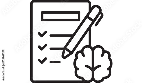 List with pen and brain outline perfect for planning on transparent background silhouette