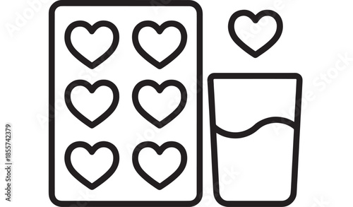 Chocolate bar with hearts and a glass of milk on transparent background silhouette