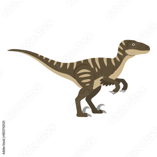 Striped Velociraptor dinosaur icon showing sharp claws and a long tail in a dynamic standing pose