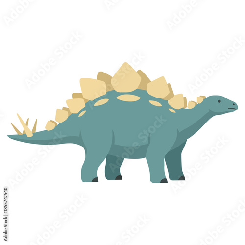 Flat vector illustration of a blue Stegosaurus dinosaur with bony plates and a spiked tail