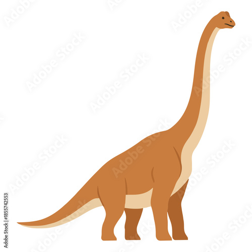 Vector icon of a long-necked Brachiosaurus dinosaur walking isolated on a white background for education