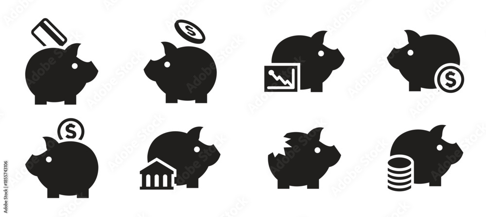 Fototapeta premium piggy bank icons black on a white background