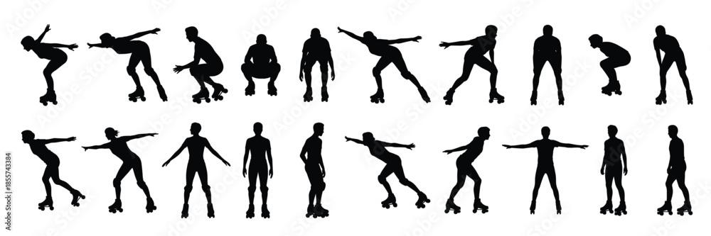 Obraz premium rollerblading silhouettes diverse poses collection roller