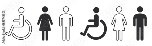 Restroom icons. Toilet icons. Restroom for people with physical disabilities. Vector scalable graphics
