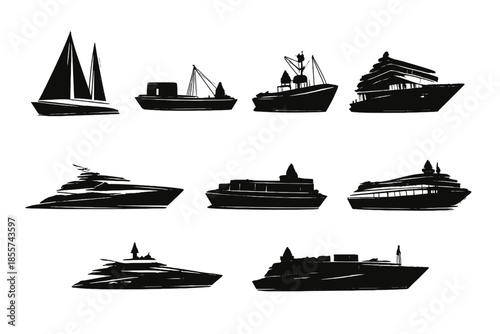 Collection of Ship Silhouettes on Dark Background