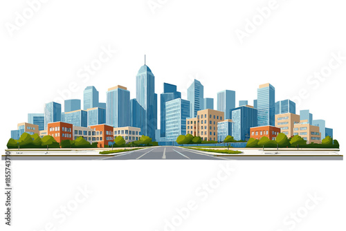 Panoramic view of a modern city skyline at dusk