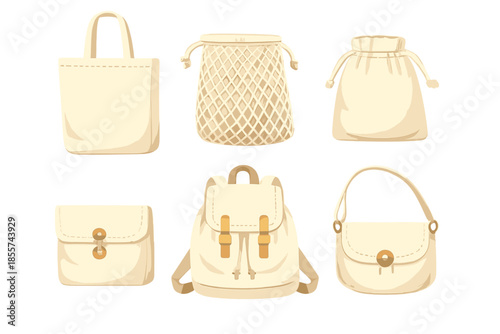 Set of beige canvas bags and pouches