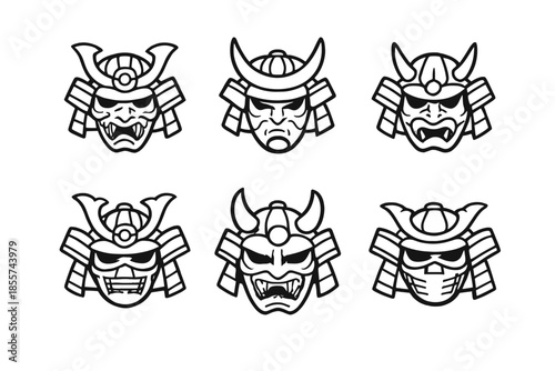 Six Stylized Samurai Masks