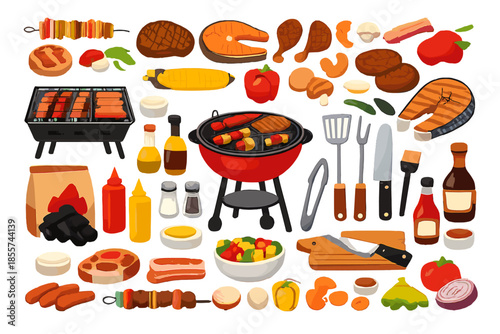 Barbecue ingredients and equipment illustration