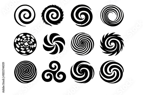 Collection of Black and White Spiral Graphics