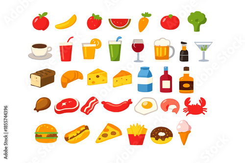 Collection of colorful food and drink icons