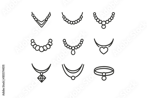 Set of nine necklace icons on a dark background