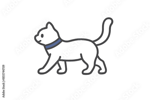 Cute cartoon cat walking with blue collar