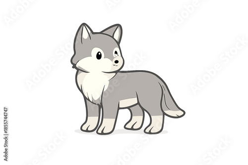 Cute cartoon wolf pup looking to the side