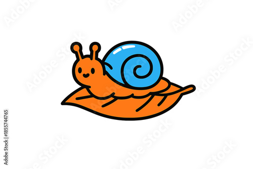 Cute cartoon snail on a leaf