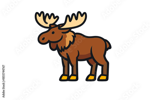 Cartoon Moose with Antlers on Green Background