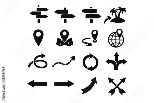 Collection of navigation and direction icons