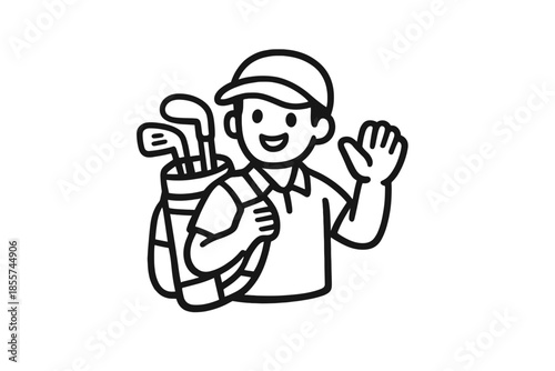 Cartoon golfer waving hello with golf bag